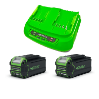 2 Аккумулятора Greenworks G40B4 40V (4 А/ч) + Быстрое зарядное устройство на 2 слота Greenworks G40UC8 40V (4 A)