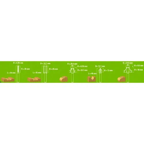 Набор фрез ( 5 шт.) 2953207 для фрезера Greenworks G24RO 24V — детальное фото